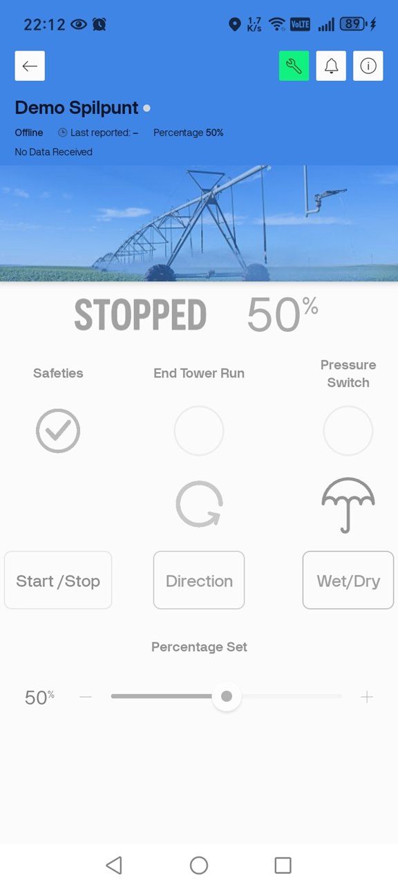 WiFe PivotControl offline dashboard greyed out to show no live connection